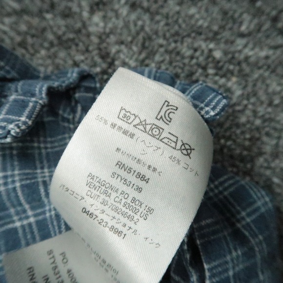 Patagonia Shirt Mens Medium Blue Back Step Plaid Short Sleeve Lightweight Hemp - Picture 6 of 10